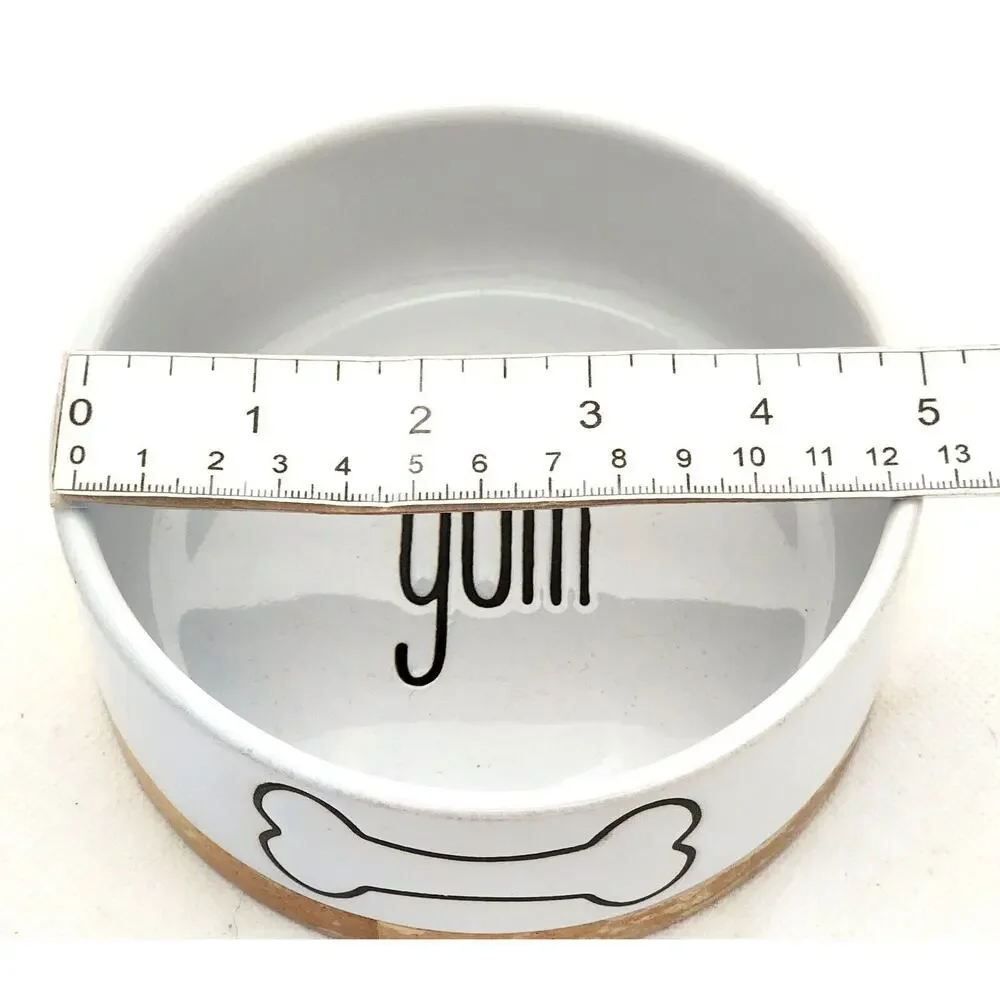 Pet Bowl-Dog-Food-Water-White-Black-Wood Bottom-Small
